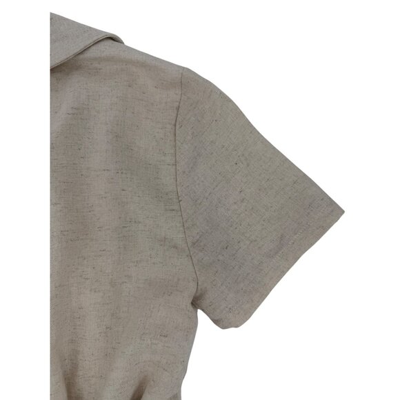 Princess Polly Deep V Croquette Playsuit Romper Collared Belted Neutral Beige 0 - Picture 9 of 16